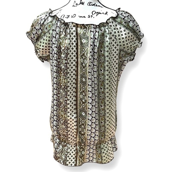 CATO Paisley Ruffled Short Sleeve Blouse Size S - Picture 3 of 7